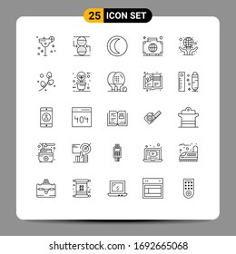 Set of 25 Modern UI Icons Symbols Signs for care; international; moon; global; bag Editable Vector Design Elements
