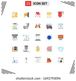Conjunto de 25 símbolos de símbolos de iconos modernos de la interfaz de usuario para placa; carpeta; globos; archivos; copia de seguridad de elementos de diseño de vectores editables