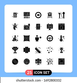 Set of 25 Modern UI Icons Symbols Signs for cutlery; tool; achievement; repair; house Editable Vector Design Elements