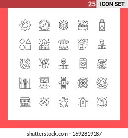 Set of 25 Modern UI Icons Symbols Signs for disk; table; location; office; object Editable Vector Design Elements