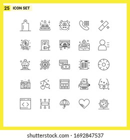 Conjunto de 25 símbolos modernos de iconos de la interfaz de usuario para obtener dinero; presupuesto; llamada; herramienta; diseño de elementos de diseño de vectores editables