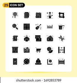 Conjunto de 25 símbolos de símbolos de iconos modernos de la interfaz de usuario para la herramienta de cultivo; crecimiento; calendario; educación; elementos de diseño de vectores editables para empresas