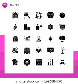 Conjunto de 25 símbolos modernos de iconos de la interfaz de usuario para obtener ayuda; triste; proceso; máscara; elementos de diseño de vectores editables de emoción