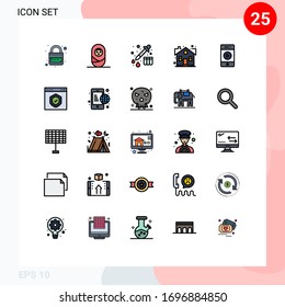 Set of 25 Modern UI Icons Symbols Signs for music; property; chemistry; sweet home; home Editable Vector Design Elements