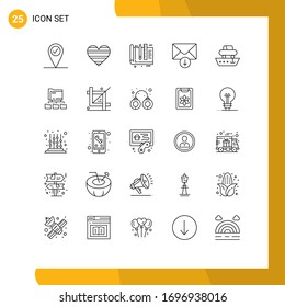 Set of 25 Modern UI Icons Symbols Signs for ship; car; design; send; mail Editable Vector Design Elements