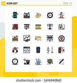 Conjunto de 25 símbolos modernos de iconos de la interfaz de usuario para el matraz químico; jugar; sonido; control; elementos de diseño de vectores editables de emoji