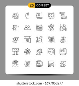 Set of 25 Modern UI Icons Symbols Signs for heating; molecule; beach; screen; atom Editable Vector Design Elements