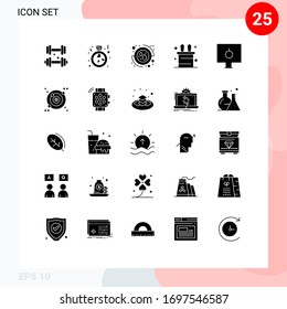 Conjunto de 25 símbolos de símbolos de iconos modernos de la interfaz de usuario para pc; bloqueado; sangre; bloqueo; elementos de diseño de vectores editables