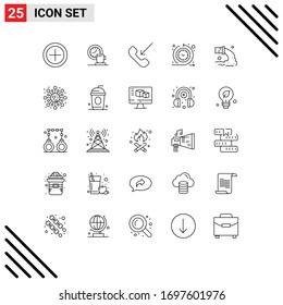 Set of 25 Modern UI Icons Symbols Signs for pollution; time process; call; routine; cycle time Editable Vector Design Elements