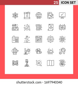 Set von 25 Symbolen der modernen Benutzeroberfläche, Zeichen für das Gerät; Computer; Regenschirm; mobile Werbung; Design-Elemente für die bearbeitbare Vektorillustration von Medien