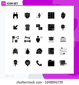 Set of 25 Modern UI Icons Symbols Signs for down; time clock; hand watch; hand watch; wireframe Editable Vector Design Elements