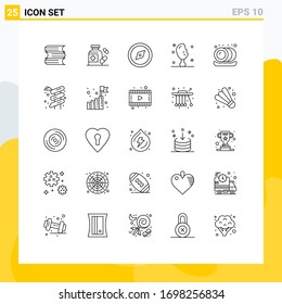 Set of 25 Modern UI Icons Symbols Signs for water; plates; gps; plate; turkey leg Editable Vector Design Elements