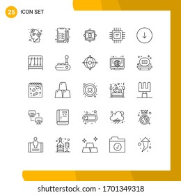 Set of 25 Modern UI Icons Symbols Signs for down; processor; ok; devices; chip Editable Vector Design Elements