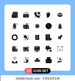 Set of 25 Modern UI Icons Symbols Signs for lock; brain; cup; phone; direct Editable Vector Design Elements
