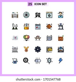 Conjunto de 25 símbolos modernos de iconos de la interfaz de usuario para empresas; engranaje; embalaje; establecimiento; elementos de diseño de vectores editables para viajes