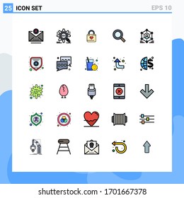 Conjunto de 25 símbolos de símbolos de iconos modernos de la interfaz de usuario para la red; zoom; bloqueo; búsqueda; elementos de diseño de vectores editables para bloqueo del corazón