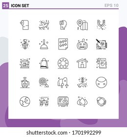 Conjunto de 25 símbolos de símbolos de iconos modernos de la interfaz de usuario para fontanería; mecánico; datos; fugas; elementos de diseño de vectores editables de ubicación