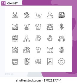 Set of 25 Modern UI Icons Symbols Signs for system; error; medical; crash; user Editable Vector Design Elements