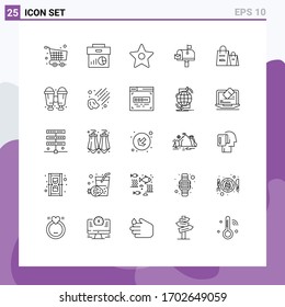 Set von 25 Symbolen der modernen Benutzeroberfläche, Zeichen für Werbung; Postfach; Graph; Dienstposten; Design-Elemente für Vektorillustrationen mit Sternbearbeitung
