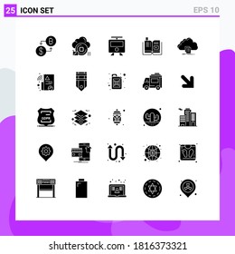 Set of 25 Modern UI Icons Symbols Signs for cloud; education; maps; tutorial; book Editable Vector Design Elements
