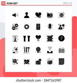 Conjunto de 25 símbolos de símbolos de iconos modernos de la interfaz de usuario para su visualización; mirar; latido cardíaco; foco; elementos de diseño de vectores editables de notificación