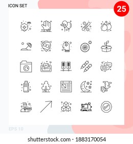 Set von 25 Symbolen der modernen Benutzeroberfläche, Zeichen für Spiel; Bombe; Papa; Tag; Bearbeitbare Vectordesign-Elemente für den Verkauf