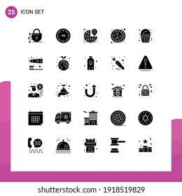 Set von 25 Symbolen der modernen Benutzeroberfläche, Zeichen für Fast Food; Wild; um sich herum; Joystick; bewegungsbearbeitbare Vectordesign-Elemente