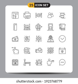 Set von 25 Symbolen der modernen Benutzeroberfläche, Zeichen für Getränke; Nutzer; Gadget; Gruppe; Osterbearbeitete Vektordesign-Elemente