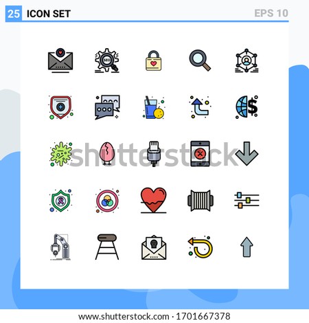 Set of 25 Modern UI Icons Symbols Signs for network; zoom; lock; search; heart lock Editable Vector Design Elements