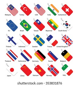 Set of 25 national flag tags