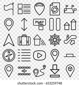 Set of 25 navigation outline icons such as escalator up, arrow up