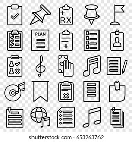 Set of 25 note outline icons such as document, flag, paper, clipboard