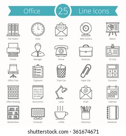 Set of 25 office line icons, vector eps10 illustration