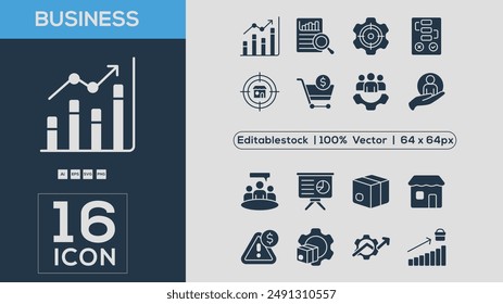 Set of 25 outline icons related to business. Linear icon collection. Editable stroke. Vector illustration