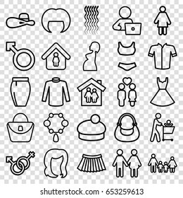 Set of 25 outline icons such as curly hair, hairstyle, necklace, sweater