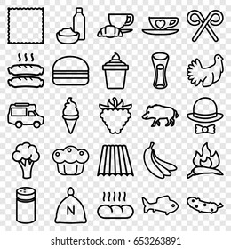 Set of 25 outline icons such as hog, field, sack, chili, cauliflower, pepper