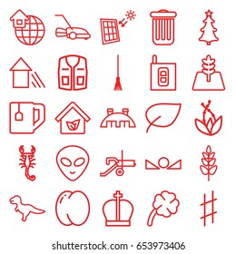 Set of 25 outline icons such as scorpion, peach, sleeveless shirt, tea cup