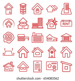 set of 25 outline icons such as building, house, building, arrow up, home, lock, rent tag, land territory