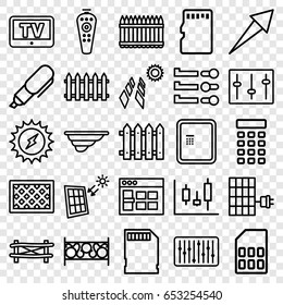 Set of 25 panel outline icons such as tv, fence, remote control, sliders