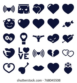 Set of 25 passion filled icons such as heart, lips, heart with arrow, emot in love, broken heart