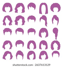set 25 pink hairstyles vector on white background
Vector set with hairstyles