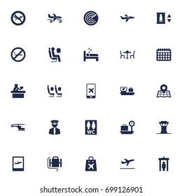 Set Of 25 Plane Icons Set.Collection Of Lift, Airplane, Shopping Bag And Other Elements.