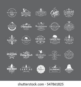 Set of 25 premium labels on the themes of wildlife, nature, hunting, travel, wild nature, climbing, camping, life in the mountains, survival. Retro, vintage, casual design. #5