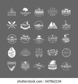 Set of 25 premium labels on the themes of wildlife, nature, hunting, travel, wild nature, climbing, camping, life in the mountains, survival. Retro, vintage, casual design. #3