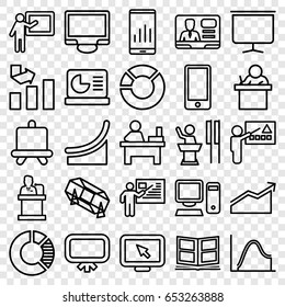 Set of 25 presentation outline icons such as board, lottery, graph, table, tv