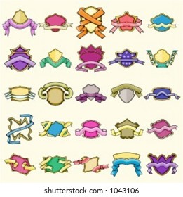 A set of 25 ready-to-cut vector frames, emblems, and crests with ribbons in PANTONE colors. Perfect for sport emblems!