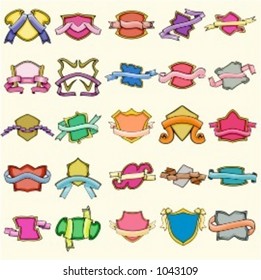 A set of 25 ready-to-cut vector frames, emblems, and crests with ribbons in PANTONE colors. Perfect for sport emblems!