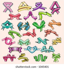 A set of 25 ready-to-cut vector ribbons and crests in PANTONE colors.