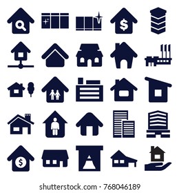 Set of 25 real filled icons such as house building, house, clean window, business center, home, window, building