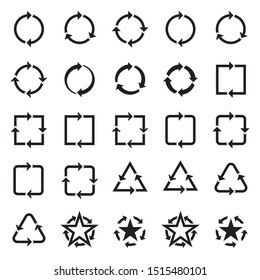 Set of 25 Recycle icons logo with flat style, simple arrow design illustration vector isolated on white background. 
